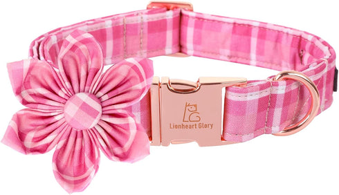Lionheart Glory Dog Collar, Pink Floral Pattern Adjustable Collar for Medium Dogs