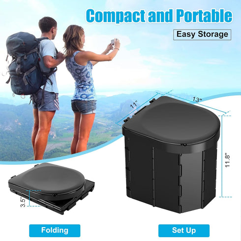 Portable Camping Toilet with PU Cushion, Folding Porta Potty for Adults with Lid and Toilet Paper Holder, Waterproof
