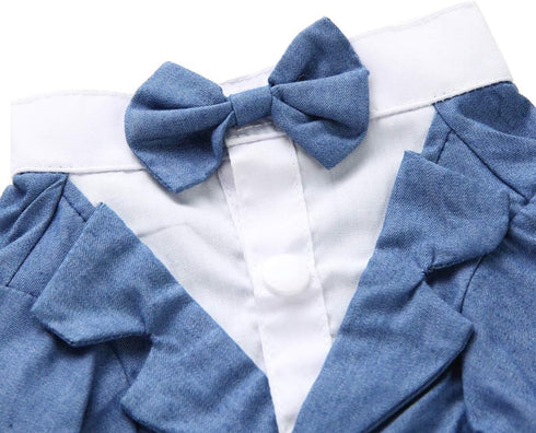 GabeFish Pets Wedding Jackets Suit for Dogs with Bow Tie, Puppy Cat Formal Clothes, Tuxedo Blue X-Large