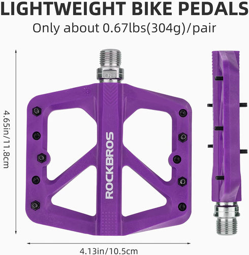 ROCKBROS Mountain Bike Pedals, Lightweight Nylon Composite Bicycle Flat Pedals 9/16" for BMX MTB Mountain Road Bike