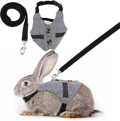 Rabbit Vest Harness and Leash Set, Adjustable Formal Suit Style for Bunny, Kitten, Small Animal Walking (L)