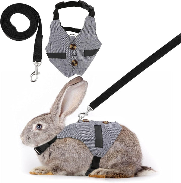 Rabbit Vest Harness and Leash Set, Adjustable Formal Suit Style for Bunny, Kitten, Small Animal Walking (L)