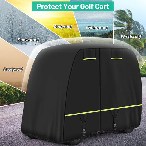 Golf Cart Cover Fits EZGO, Club Car, Yamaha Most 4 Passenger/2 Passenger, Upgrade Reflective Strips, All Weather