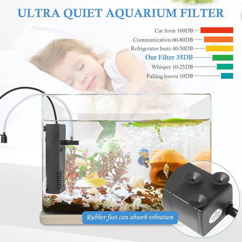 FEDOUR Submersible Internal Aquarium Filter with Water Pump for Fish Tank up to 35 Gallon (1-10 Gallon)