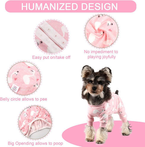 Dog Recovery Suit - Female/Male Dog Onesie for Small Breed Surgery Recovery, Pink Swan, Medium