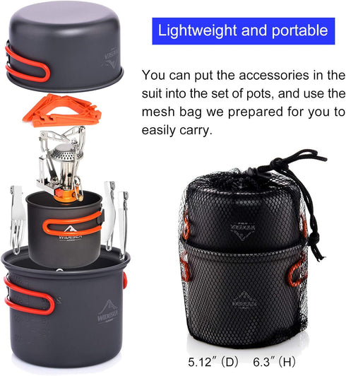 widesea 8PCS Camping Cookware Mess Kit, Lightweight Backpacking Outdoor Set with Pot, Pan, and Tableware