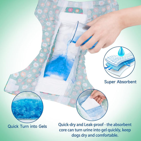 Hole(Green,12XXS) Pet Soft Dog Diapers Female, Disposable Female Dog Diaper, Doggie Diapers for Cat Puppy