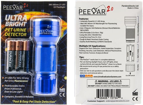 2.0 UV Pet Urine Detector Black Light LED Flashlight + Cat & Dog Behavior Guide, Finds Invisible Stains