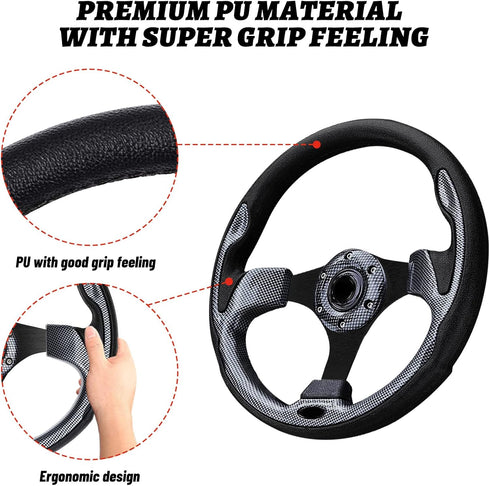 Golf Cart Steering Wheel - Fit for Club Car DS & Precedent, EZGO TXT & RXV, Universal Steering Wheel