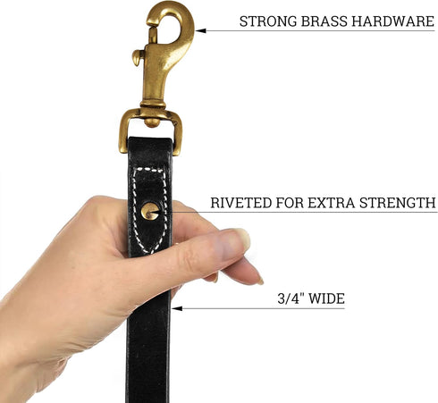 Heavy Duty Genuine Leather Dog Leash, Hand Made for Small, Medium & Large Breeds, Soft Padded Handle, Black, Brown, 5'