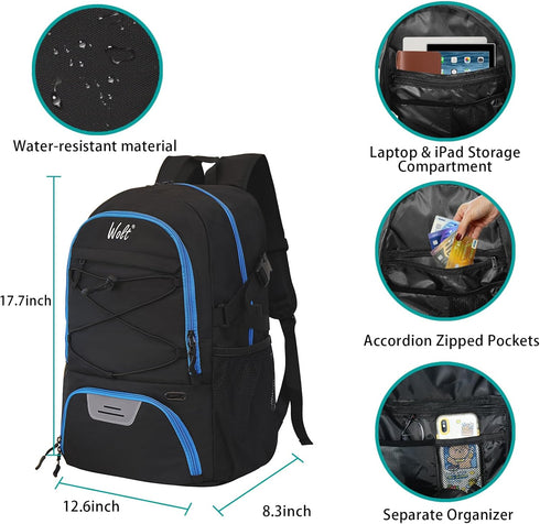 WOLT Basketball Backpack Large Sports Bag with Separate Ball Holder & Shoes Compartment for Gym, Travel, Soccer,