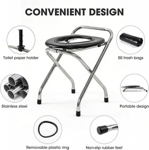 350LBS 50 MOON LENCE Portable Toilet for Camping Travel Toilets Potty for Adults, Capacity with Toilet Bags, Paper