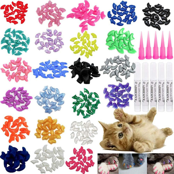 VICTHY Cat Nail Caps, 100pcs Medium Size 5 Colors, with Glue and