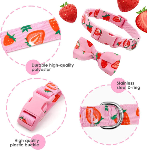 azuza Lovely Pink Dog Collar with Bowtie for Small Dogs