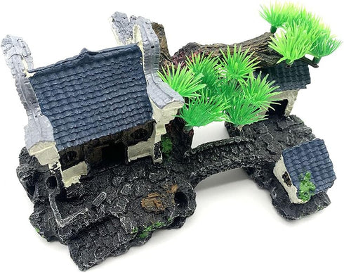 Classical Lifelike Chinese Landscape Resin Aquarium Castle Decorations, Fish Tank Ornaments (River)