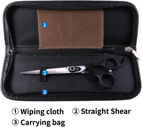 Fenice Peak 7.5'' Dog Straight Scissors - Professional Pet Grooming Shears, 440C Stainless Steel, Black Non-Slip Handle