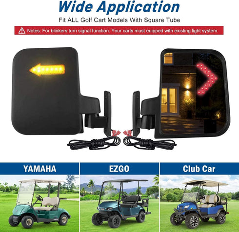 Golf Cart Side Mirrors with Turn Signal Light - Rear View Mirrors for Club Car EZGO Yamaha