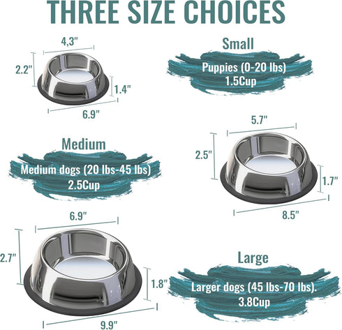 Stainless Steel Slanted Dog Bowl, 2 Pack, Removable Non-Slip Rubber Ring, Stackable Pet Bowls, Medium-2.5Cup