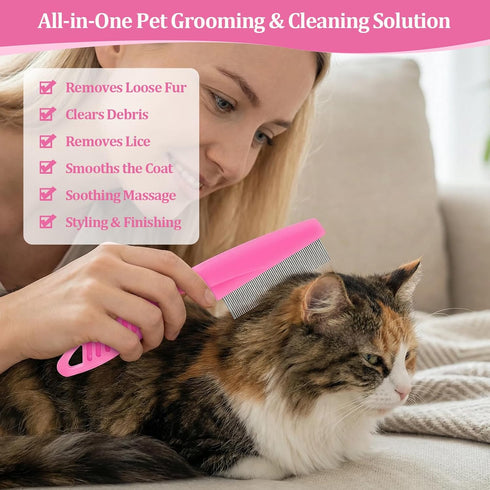 Creztail 6 Pack Pet Grooming Combs, Stainless Steel Dog and Cat Grooming Combs with Rounded Teeth, Double-Sided