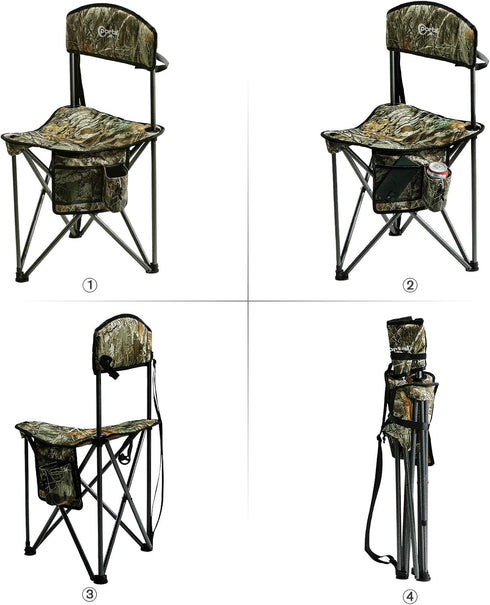 PORTAL Extra Large Quick Folding Tripod Stool with Backrest, Fishing Camping Chair with Carry Strap