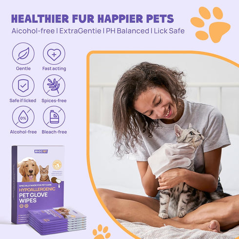 HICC PET Cleaning & Deodorizing Bathing Wipes for Dogs and Cats, Nourish Fur Coconut Oil Grooming Wipes