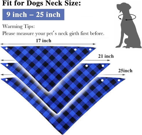 Christmas Plaid Dog Bandana with Button - Fall Dual Layer Scarf Soft Cotton Triangle Bib for Small Medium Large Dogs