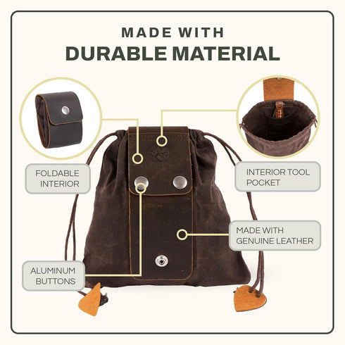 Balanced Oak Mushroom Foraging Kit, Waxed Canvas Foraging Bag, Glove Attachment, and Stainless Steel Foraging Knife
