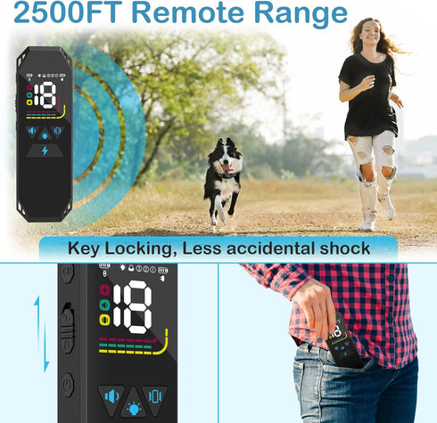 Large Dog Training Collar with Remote, 2500FT Range, Rechargeable IP67 Waterproof E-Collar, 4 Training Modes Beep