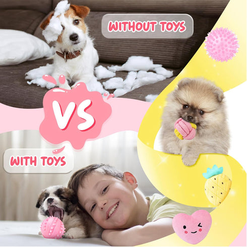 Pink Puppy Toys for Teething, 23 Pack of Interactive Chew Toys for Puppies, Cute Small Dog Toys