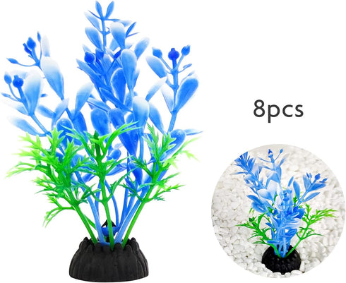 Aquarium Fish Tank Decorations 8 PCS Small Blue Tree Artificial Plastic Plants for Betta Fish Ornaments