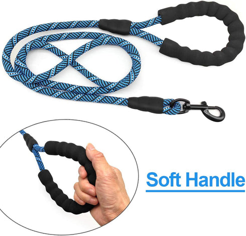 MayPaw Heavy Duty Rope Dog Leash, 3/4/5/6/7/8/10/12/15 FT Nylon Leash with Soft Padded Handle for Large Medium Dogs,