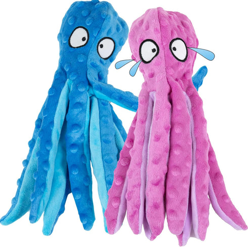 2 Pack Squeaky Dog Toys, Interactive Octopus Plush Stuffless Crinkle Pet Toys for Small, Medium, Large Dogs Teething