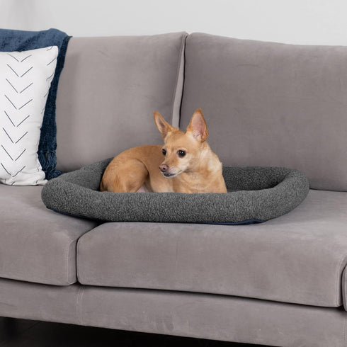 Furhaven Dog Bed for Small Dogs & Indoor Cats, 100% Washable Sherpa Fleece Bolster Crate Pad - Gray, Small