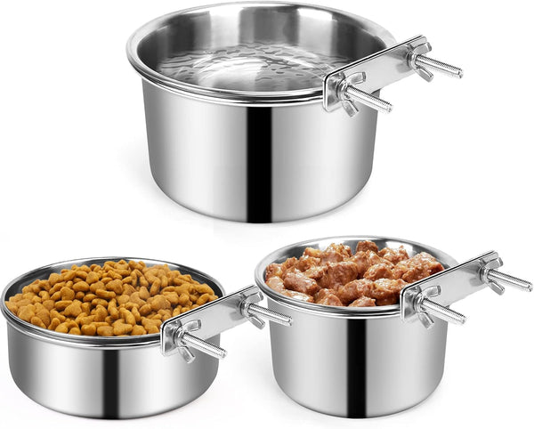 Dog Crate Water Bowl Set, 3 pcs Stainless Steel Anti-Spill Metal Bowls for Medium & Large Dogs, Hanging Water/Food Bowls