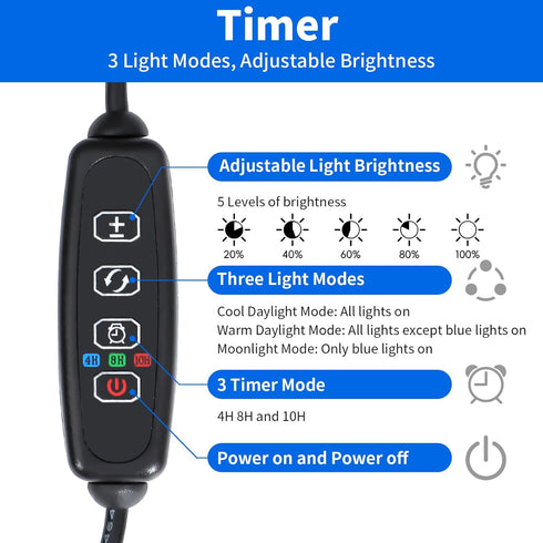 AQUANEAT LED Aquarium Light for 12 to 16 Inch Fish Tank, Auto On Off with Timer, Full Spectrum, Adjustable Brightness, Daylight Moonlight Mode, for Fresh Water Low-to-Mid Light Plants by AQUANEAT