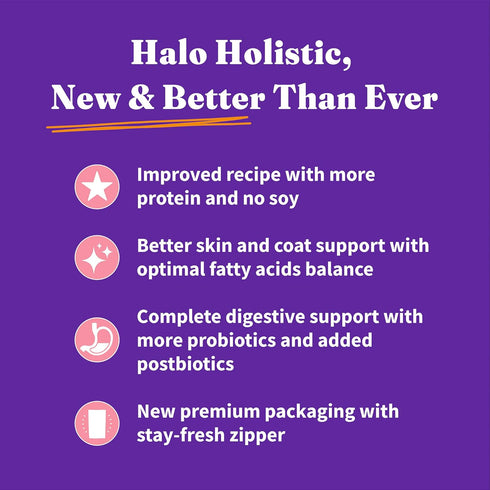 Halo Holistic Cat Food Dry, Wild-caught Salmon & Whitefish Recipe, Complete Digestive Health, 6-lb Bag