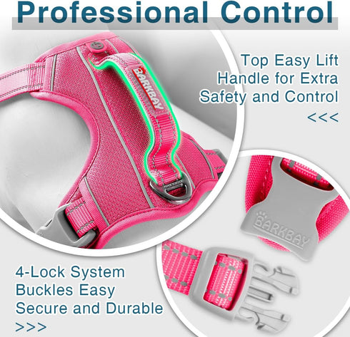 BARKBAY No Pull Dog Harness with ID Tag Pocket - Heavy Duty Reflective Control for Large Dogs (Pink, S)