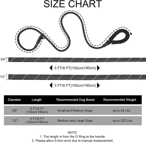 Slip Lead 5 FT for Small and Medium Dogs, Heavy Duty No Pull Reflective Nylon Training Leash, Black.