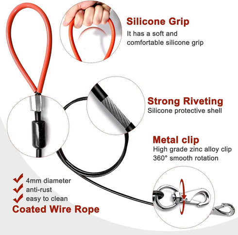 Chew Proof Heavy Duty Leash for Dogs Up to 250 Pounds, Metal Cable Lead with Soft Padded Handle, 10 Feet Long-Black