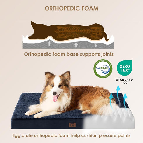 EHEYCIGA Orthopedic XXL Dog Beds for Jumbo Dogs, Removable Washable Cover for Crate, Navy, 47x29