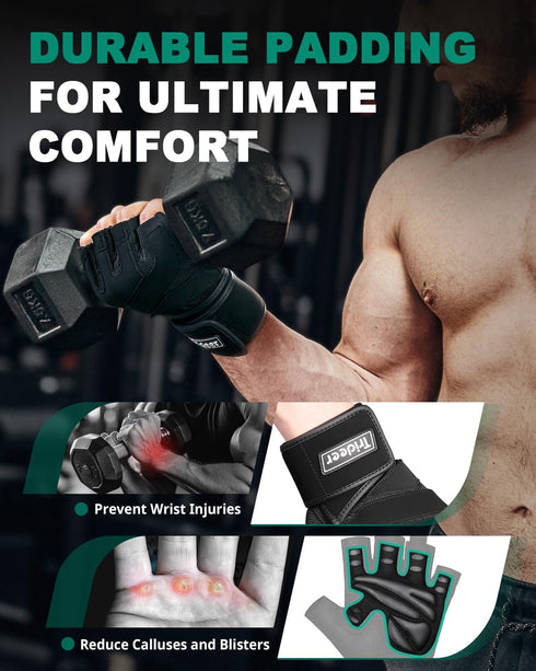 Trideer Workout Gloves for Men, Weight Lifting Gloves with Wrist Wrap Support, Full Palm Protection & Extra Grips