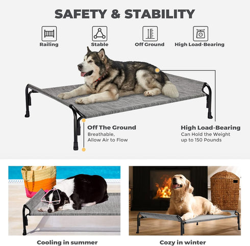 Veehoo Elevated Dog Bed, Medium Black Silver, Cooling Camping Raised Pet Bed with Slope Headrest, Washable, CWC2204