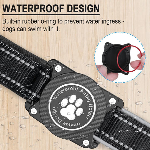 Airtag Dog Collar, Adjustable Nylon Pet Collar for Small Medium Large Heavy Duty Dogs, Waterproof Air Tag Holder,
