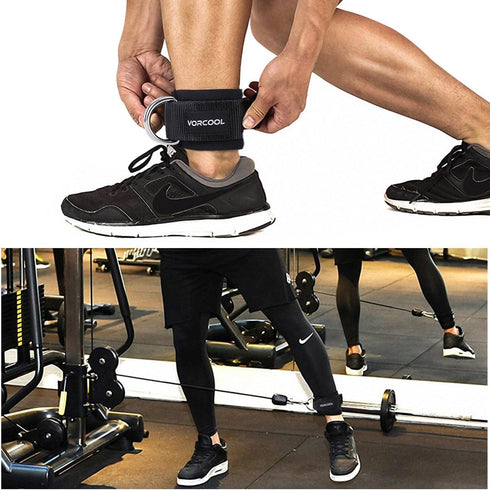 VORCOOL 2PCS Ankle Straps for Cable Machines, Neoprene Padded Cuffs for Weightlifting, Gym Workout, Carry Bag