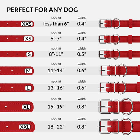 CollarDirect Rolled Leather Dog Collar, Soft Padded Round Puppy Collar, Handmade Genuine Leather, 13 Colors (15-19