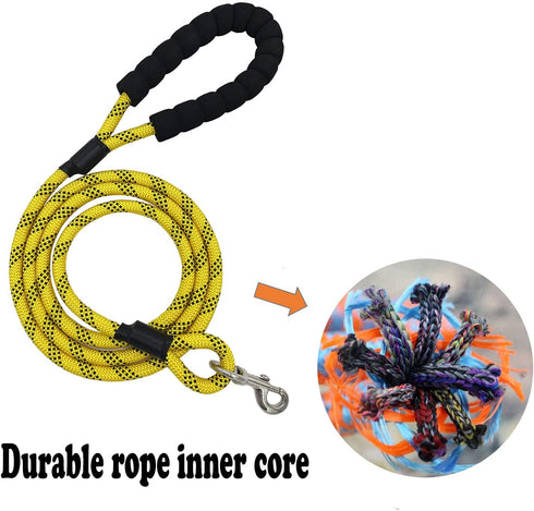 Nylon Strong Dog Training Rope Lead, Hiking Walking Leash with Soft Handle (Yellow, 15FT)
