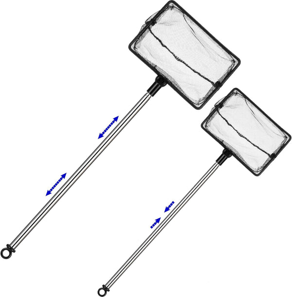 2 Pieces Fish Tank Net, Long Handle Mesh Aquarium Nets, Extendable 12.5-27.5 Inch Stainless Steel