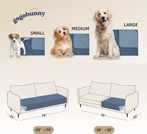 gogobunny 100% Double-Sided Waterproof Dog Bed Cover, Reversible Pet Blanket for Large Dog Cat, Dark Blue/Light Blue,