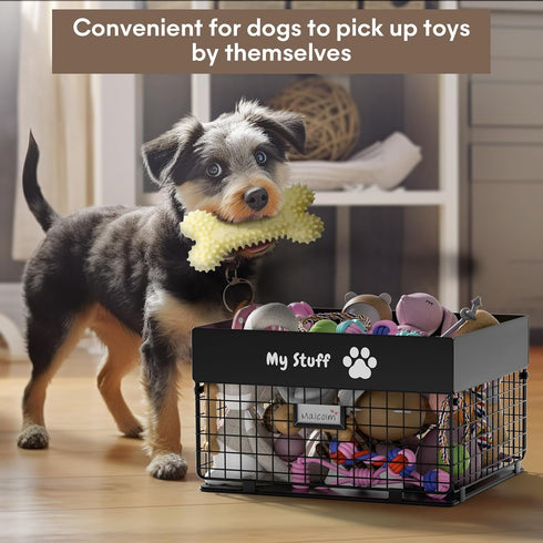 Dog Toy Basket - Large Metal Dog Toy Box for Small Dog, Personalized Storage Bin for Pet