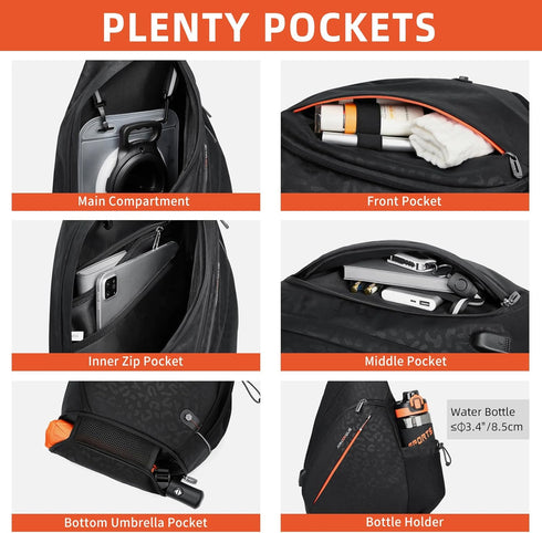 Large Crossbody Sling Bag for Men, One Shoulder Backpack, Hiking Backpack (No Water Bladder)